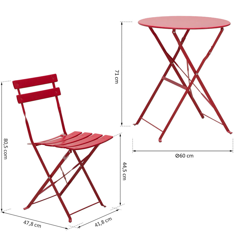 Set Tavolino e 2 Sedie Pieghevoli da Giardino in Acciaio  Rosso-9