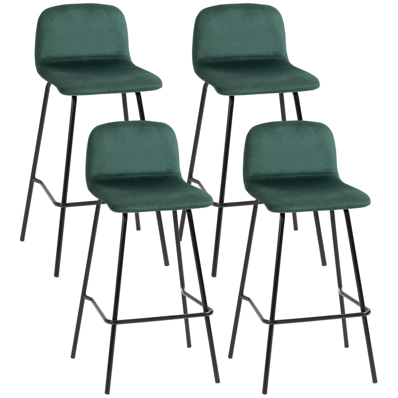 Set 4 Sgabelli Alti con Poggiapiedi 40x45,5x94 cm in Poliestere Vellutato Verde e Nero-1