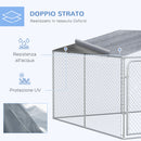 Gabbia Kennel per Cani da Esterno 400x230x232 cm in Metallo e Tetto in Tessuto Oxford Argento-5