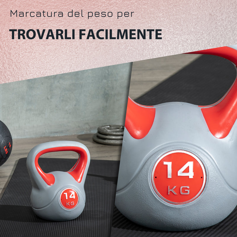 Kettlebell per Allenamento 14 Kg Base Piatta e Impugnatura per Stacchi in PU e Sabbia Rosso-5