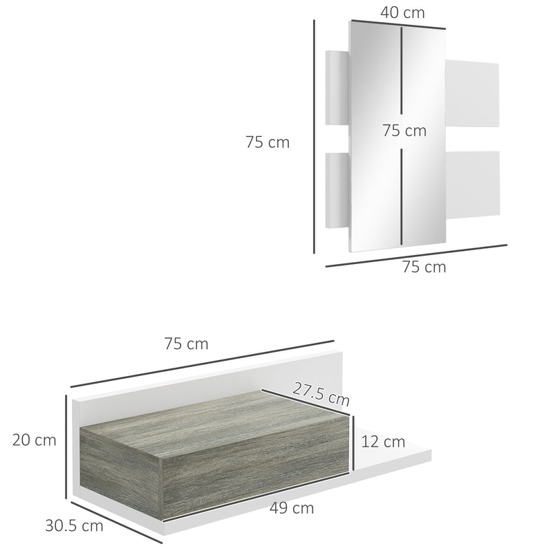 Mobile da Ingresso 2 in 1 con Specchio e Cassetto in MDF Grigio e Bianco-3