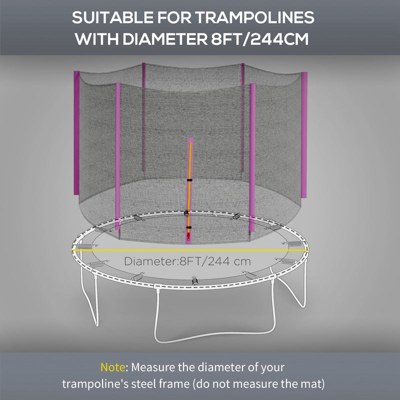 Rete di Protezione per Trampolini a 6 Pali con Ingresso con Cerniera Ø244x180 cm in PE Nero e Rosa-4