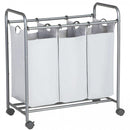 Carrello Portabiancheria 77x41x81,5 cm 3 Sacchi in Acciaio Grigio-7