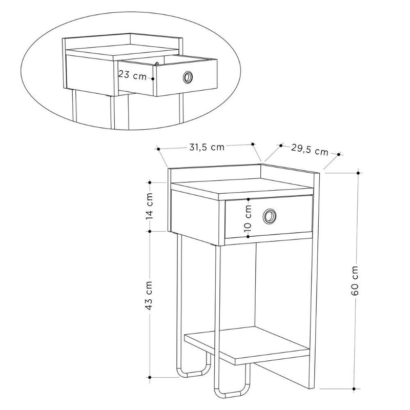 Comodino Sirius bianco con cassetto e gamba in metallo nero destro-5