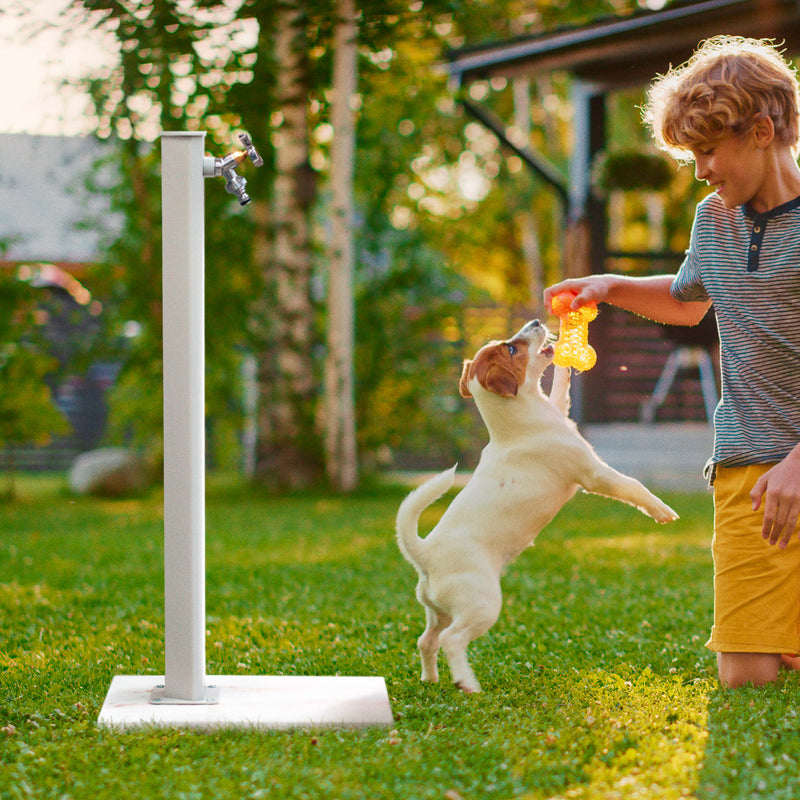 Fontana da Giardino con Rubinetto in Acciaio e Alluminio Cork Bianco Grigiastro-3