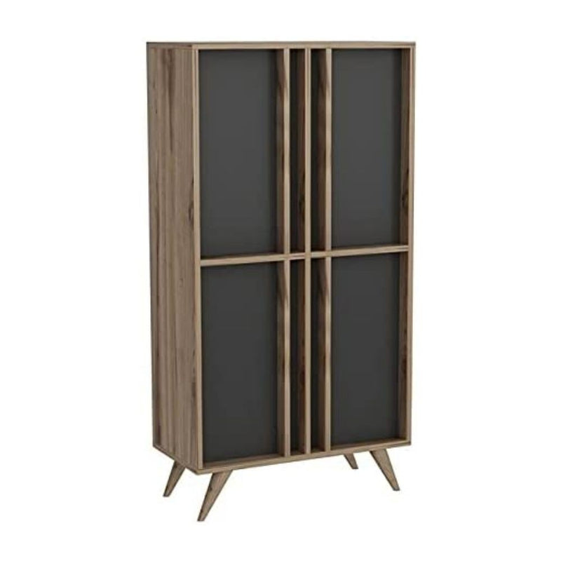 Credenza alta Rilla 4 ante antracite noce 72x139 cm-4