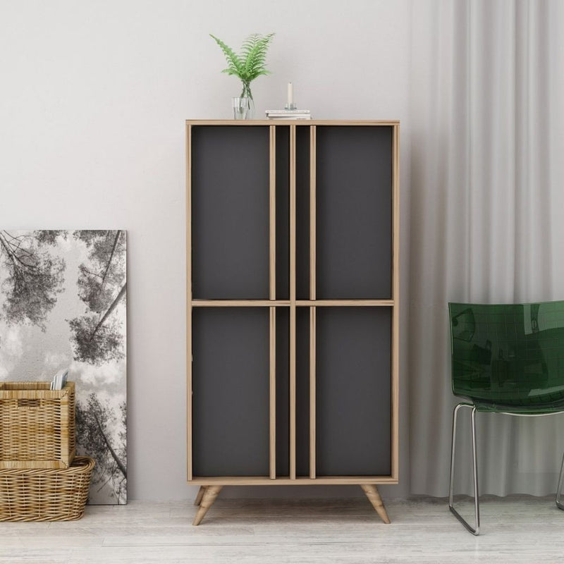 Credenza alta Rilla 4 ante antracite noce 72x139 cm-1