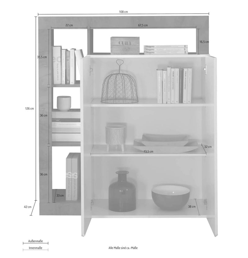 Credenza Mogol bianco lucido ossido 108x42x127H cm-4