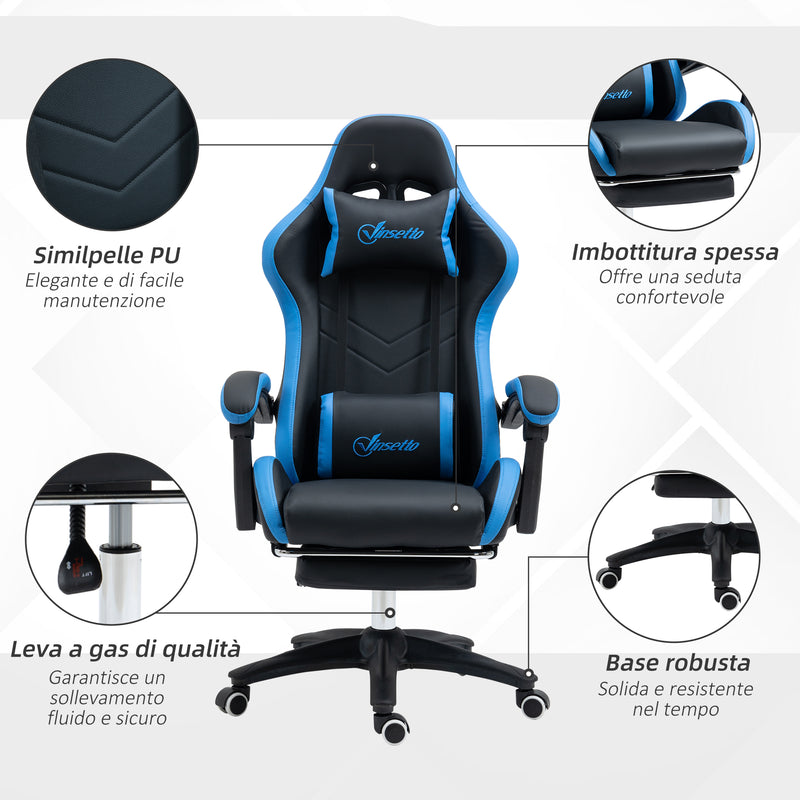 Sedia da Gaming Ergonomica 65x65x121-129 cm in Similpelle Blu e Nero-7