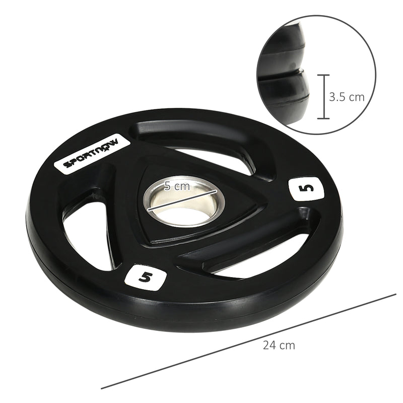 Set di 2 Dischi Pesi da 5 kg per Bilanciere Ø24x3,5 cm in Acciaio con Rivestimento in Gomma Nero-3