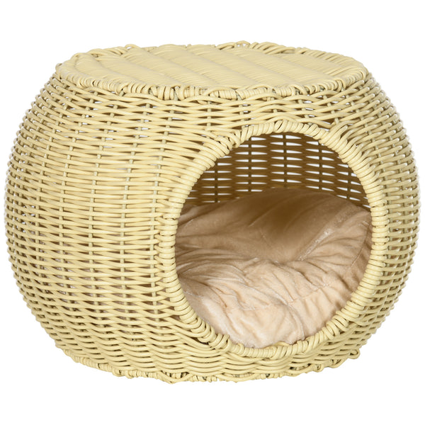 Cuccia Casetta per Gatti Ø40x30 cm in Rattan PE Beige prezzo