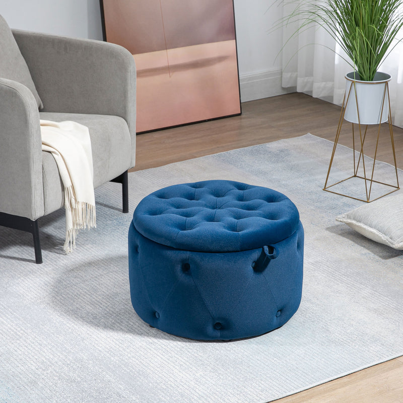 Pouf Poggiapiedi Ø60x40 cm in Velluto Blu Scuro-2