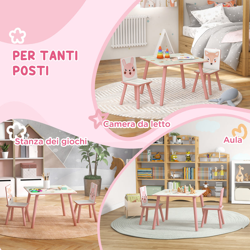 Set Tavolo con 2 Sedie per Bambini in Legno di Pino e MDF Rosa-6