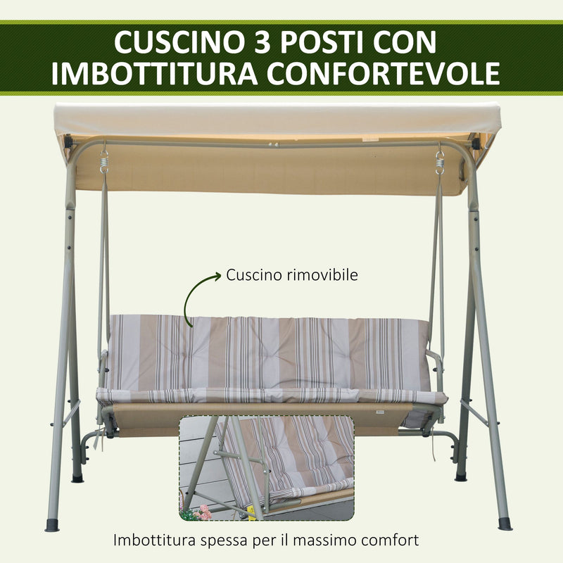 Dondolo 3 Posti da Giardino 172x110x156 cm in Acciaio Marrone e Beige-5