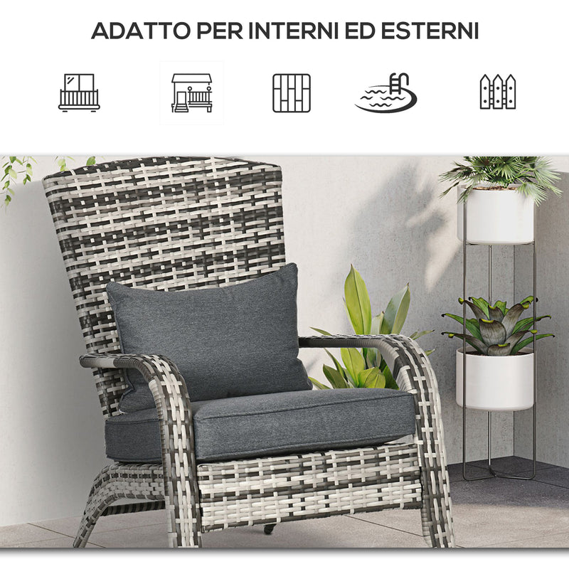 Sedia da Giardino 64x80x90 cm in Rattan e Acciaio Grigio-6