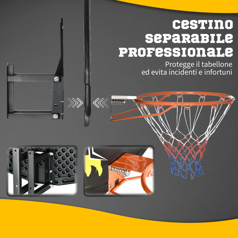 Canestro Basket per Bambini e Adulti 110x90x70 cm  in Acciaio e PE Nero e Giallo-6