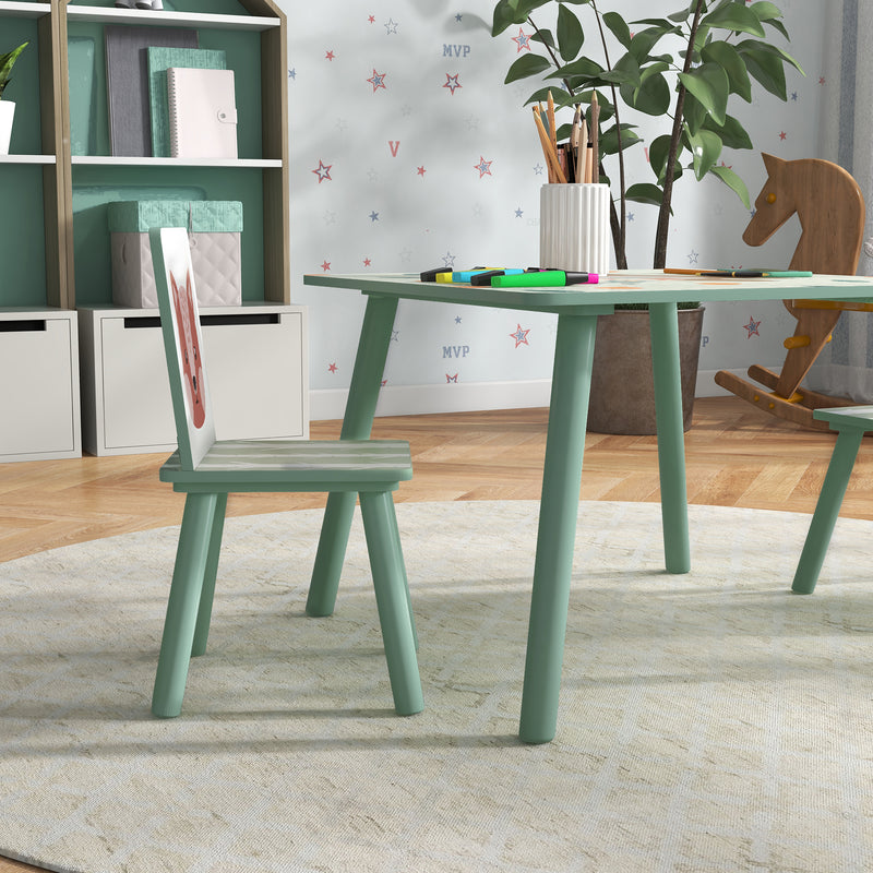 Set Tavolo con 2 Sedie per Bambini in Legno di Pino e MDF Verde-9