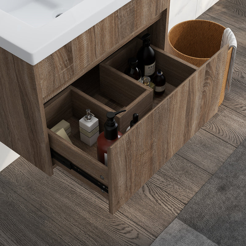 Mobile Lavabo 1 Cassetto 60x45,5x45 cm in Truciolato e Ceramica Marrone Chiaro-9