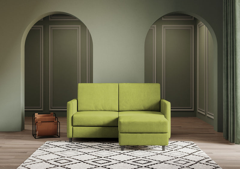 Divano 2 Posti con Pouf 158x145x85 cm Karay in Tessuto Verde-2