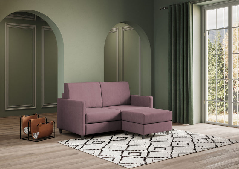 Divano 2 Posti con Pouf 158x145x85 cm Karay in Tessuto Prugna-3