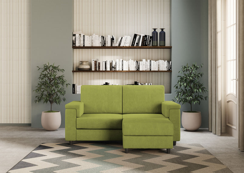 Divano 2 Posti con Pouf 148x155x85 cm Marrak in Tessuto Verde-2