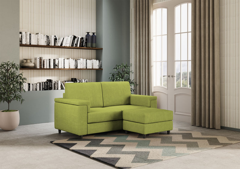 Divano 2 Posti con Pouf 168x145x85 cm Marrak in Tessuto Verde-3