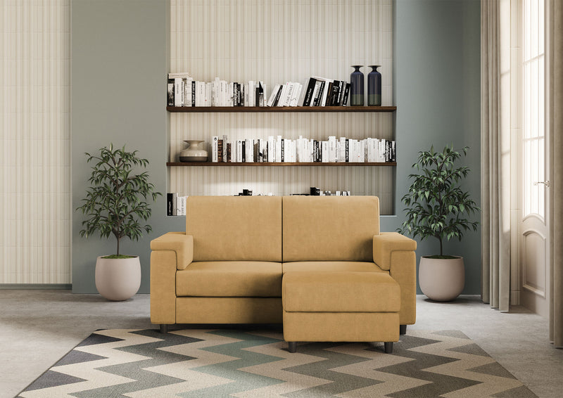 Divano 2 Posti con Pouf 148x155x85 cm Marrak in Tessuto Ocra-2