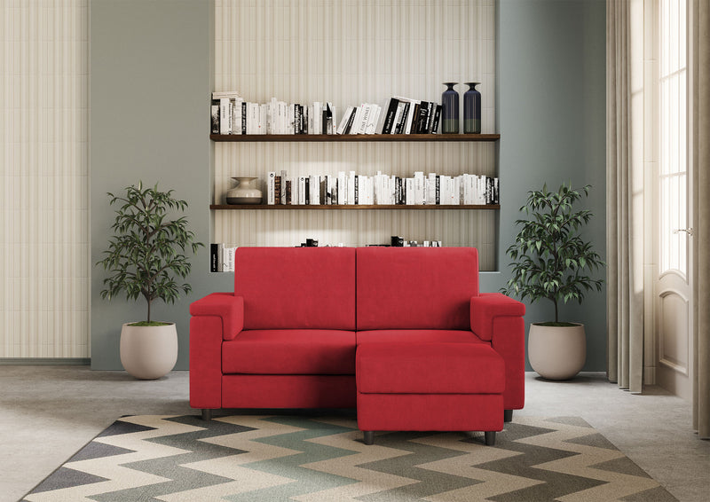 Divano 2 Posti con Pouf 168x145x85 cm Marrak in Tessuto Rosso-2