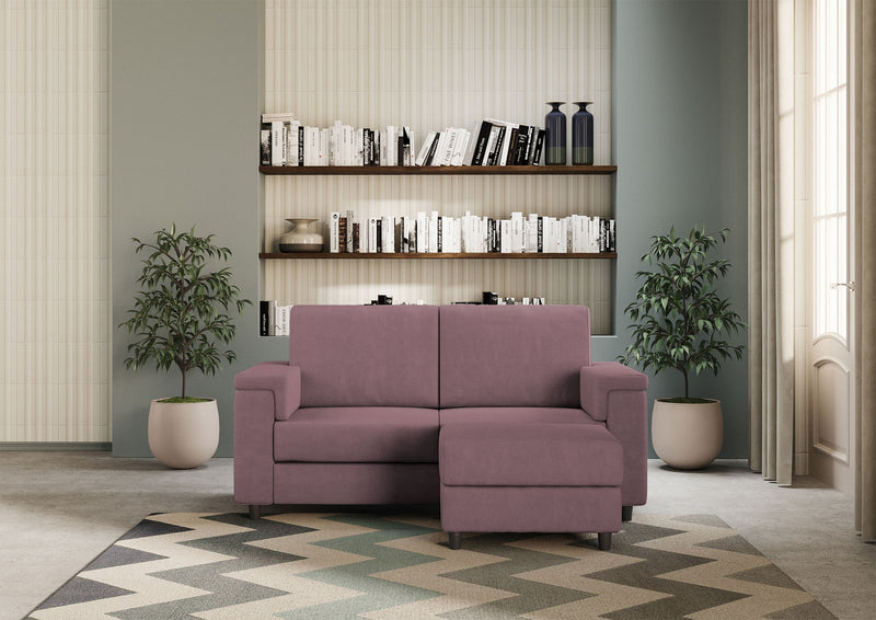 Divano 2 Posti con Pouf 148x155x85 cm Marrak in Tessuto Prugna-2