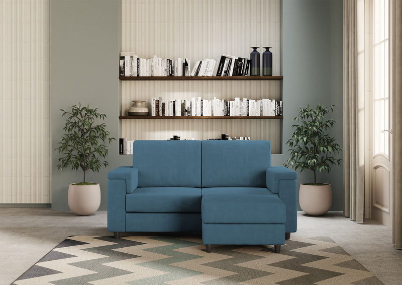 Divano 2 Posti con Pouf 168x145x85 cm Marrak in Tessuto Avio-2