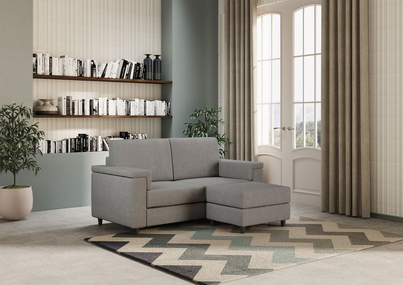 Divano 2 Posti con Pouf 168x145x85 cm Marrak in Tessuto Grigio-3