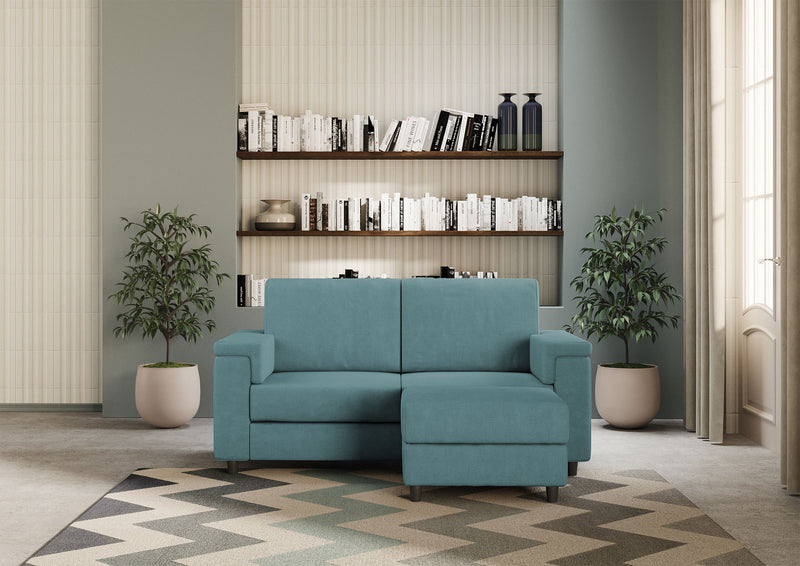 Divano 2 Posti con Pouf 168x145x85 cm Marrak in Tessuto Petrolio-2