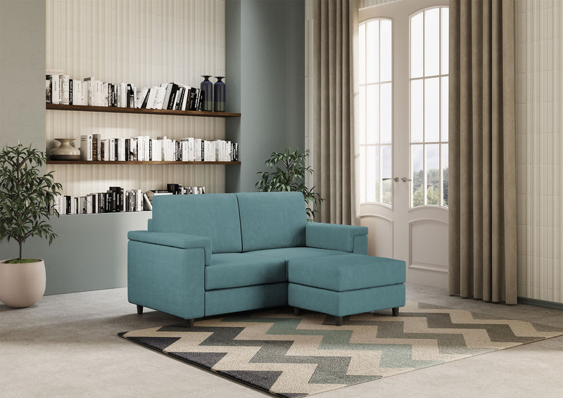 Divano 2 Posti con Pouf 168x145x85 cm Marrak in Tessuto Petrolio-3