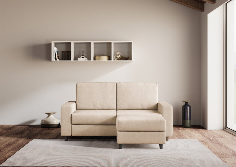 Divano 2 Posti con Pouf 148x155x85 cm Sakar in Tessuto Beige-2