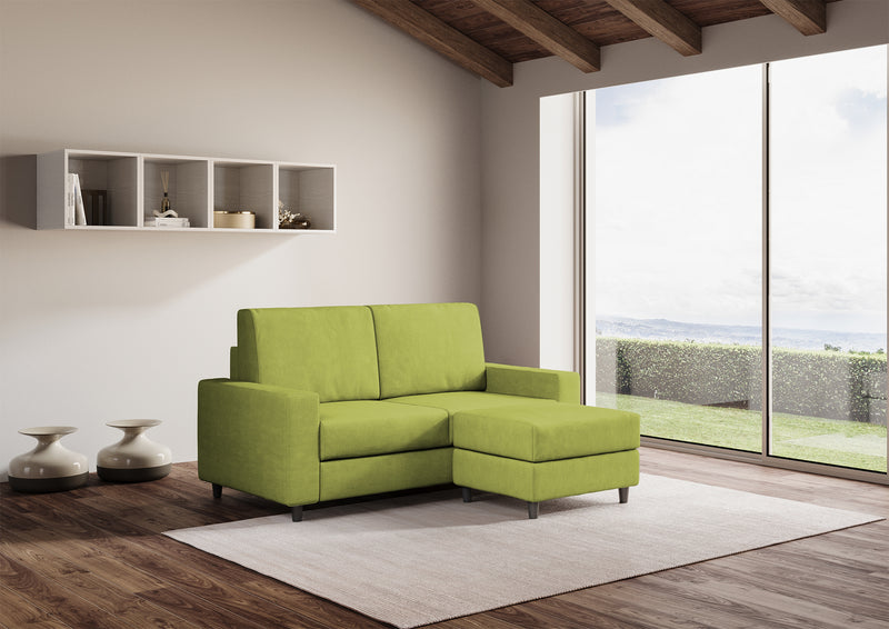 Divano 2 Posti con Pouf 168x145x85 cm Sakar in Tessuto Verde-3