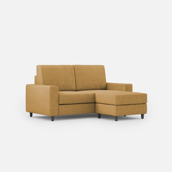 Divano 2 Posti con Pouf 148x155x85 cm Sakar in Tessuto Ocra sconto