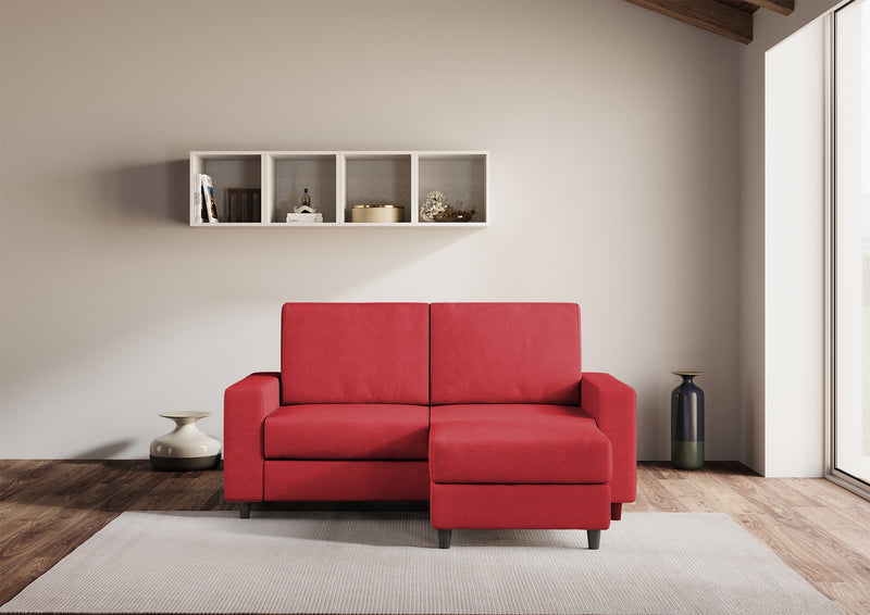 Divano 2 Posti con Pouf 168x145x85 cm Sakar in Tessuto Rosso-2