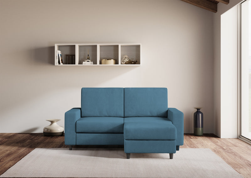 Divano 2 Posti con Pouf 168x145x85 cm Sakar in Tessuto Avio-2