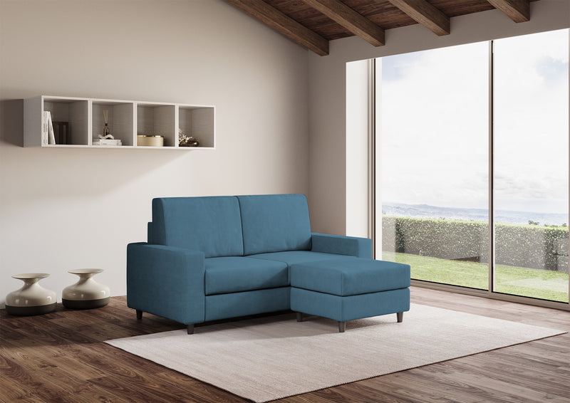 Divano 2 Posti con Pouf 148x155x85 cm Sakar in Tessuto Avio-3