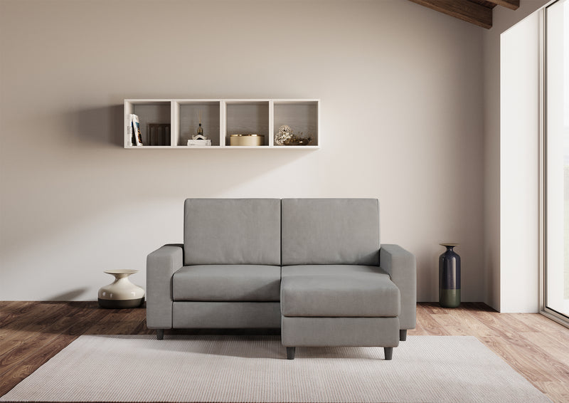 Divano 2 Posti con Pouf 168x145x85 cm Sakar in Tessuto Grigio-2