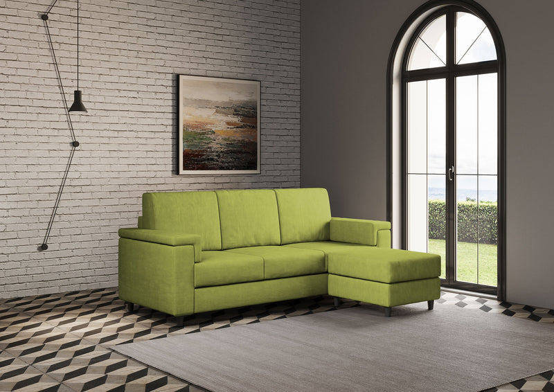 Divano 3 Posti con Pouf 208x155x85 cm Marrak in Tessuto Verde-3