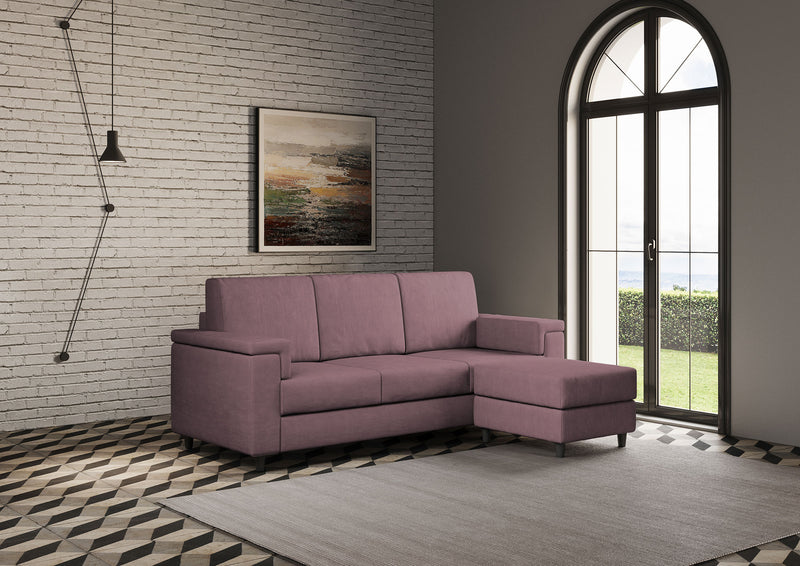 Divano 3 Posti con Pouf 208x155x85 cm Marrak in Tessuto Prugna-3