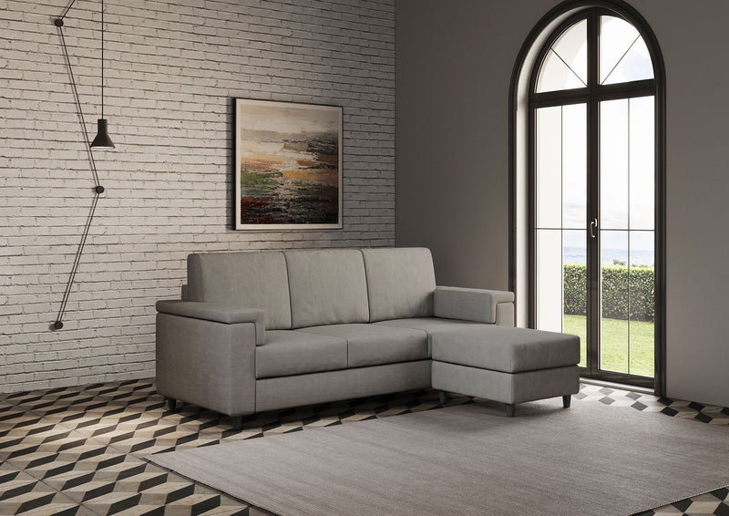 Divano 3 Posti con Pouf 208x155x85 cm Marrak in Tessuto Grigio-3