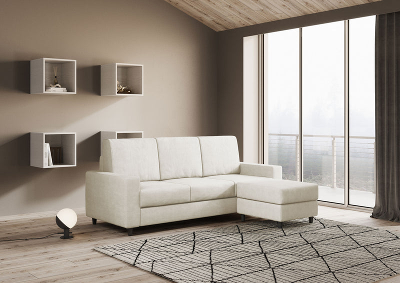 Divano 3 Posti con Pouf 208x155x85 cm Sakar in Tessuto Latte-3