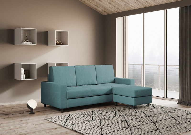 Divano 3 Posti con Pouf 208x155x85 cm Sakar in Tessuto Petrolio-3