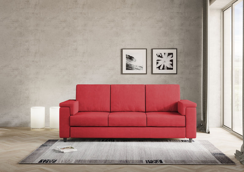 Divano 3 Posti 208x85x85 cm Marrak in Tessuto Rosso-2