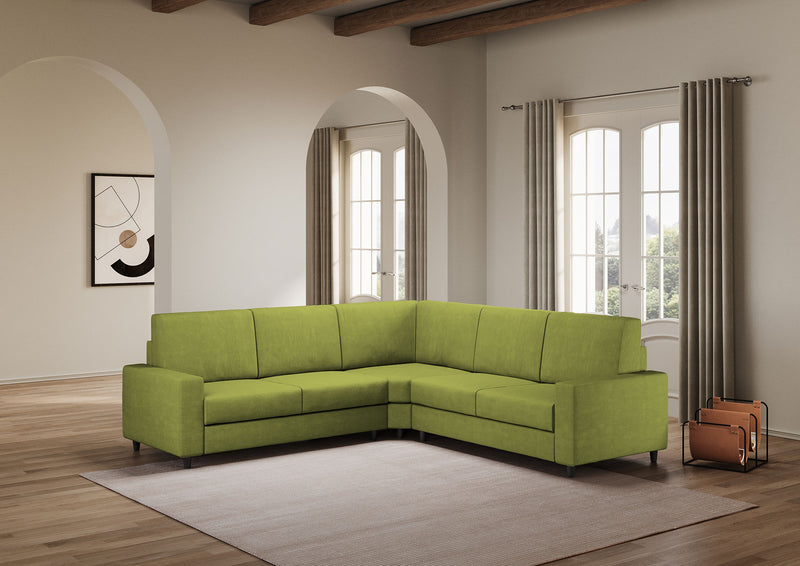 Divano Angolare 5 Posti 246x246x85 cm Sakar in Tessuto Verde-3