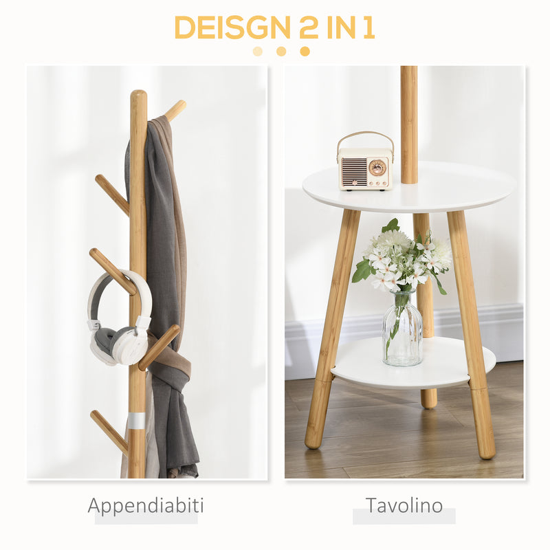 Appendiabiti da Ingresso 39,5x39,5x171 cm 5 Ganci con Tavolino in MDF e Alluminio  Legno e Bianco-5