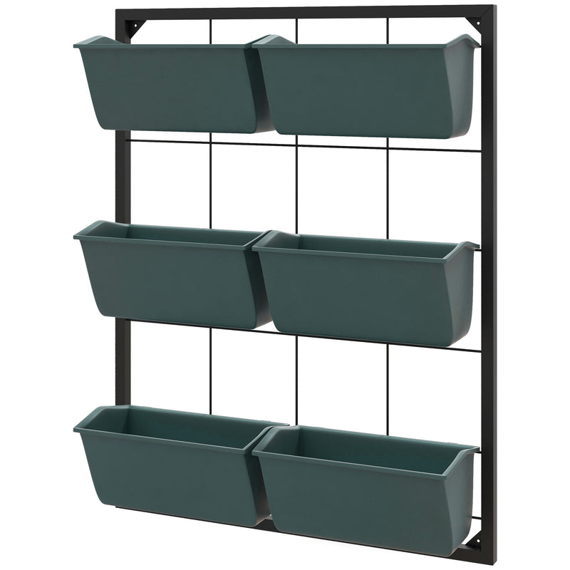 Orto Verticale a 3 Livelli con 6 Vasi 52x14x66 cm in Acciaio e Plastica Verde Scuro-1