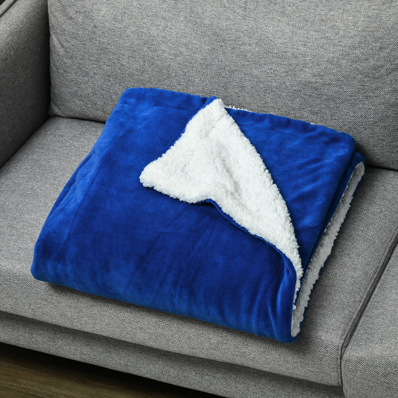 Coperta Plaid Dubleface 203x152x0,5 cm in Flanella 220 GSM e Sherpa 260 GSM Blu Scuro-9